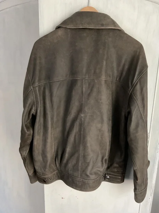 Quince Women's 100% Leather Oversized Bomber Jacket Distressed Brown M - Picture 5 of 5